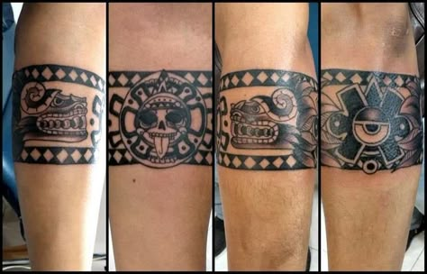 Mexican Tatoos Ideas Men, Mayan Arm Band Tattoo, Mayan Geometric Tattoo, Mexican Arm Band Tattoo, Aztec Wrist Tattoo, Mayan Tattoos Men Forearm, Ankle Cuff Tattoo Men, Aztec Band Tattoo Design, Aztec Tattoo Mexican Forearm