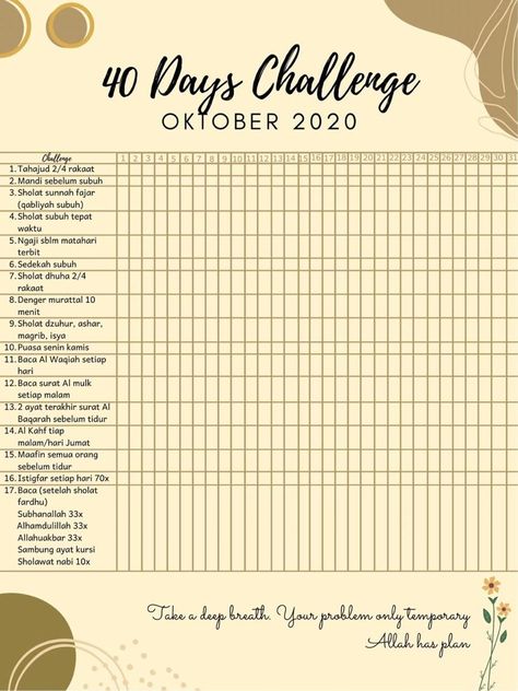 40 Days Challenge, 40 Day Challenge, Pernikahan Aesthetic, Daily Routine Schedule, Daily Routine Planner, Journal Lists, Days Challenge, Print Planner, Ayat Al-quran