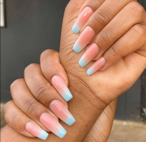 Peach Blue Nails, Peach And Light Blue Nails, Peach And Blue Nails, Pastel Blue Nails, Light Blue Nails, Peach Nails, Blue Tips, Colorful Nails, Blue Nail Polish