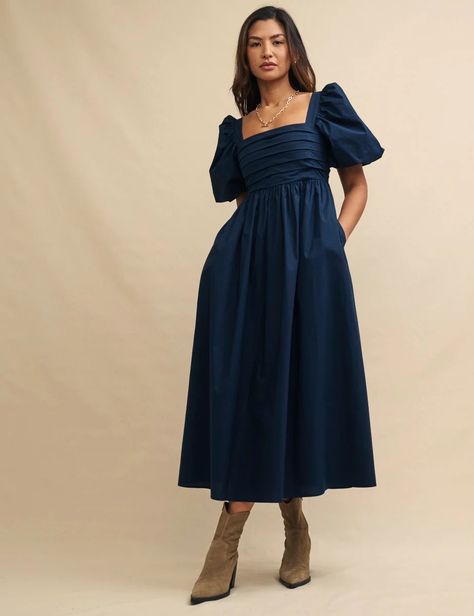 Navy Nova Midi Smock Dress Midi Smock Dress, Midi Dress Navy, Church Fits, Iconic Dresses, Navy Midi Dress, Fashion Catalogue, Date Night Dresses, Look Vintage, Mid Length Dresses