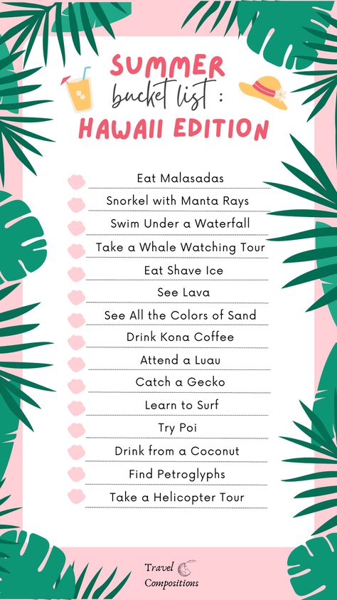 Learn more on how you can check off everything on the is Summer Bucket List: Hawaii Edition at Travel Compositions! Hawaii Bucket List, Hawaii Trip Planning, Hawaii Packing, Hawaii Things To Do, Hawaii Summer, Holiday Travel Destinations, Hawaii Volcanoes National Park, Hawaii Volcano, Hawaii Trip