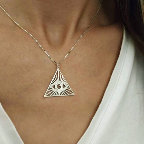 Symbol Jewelry, Cross Charm Necklace, Eye Of Providence, Handwriting Necklace, Eye Symbol, Christian Necklace, Silver Eye, Celestial Necklace, Seeing Eye