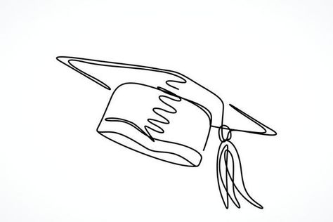 Single one line drawing of graduation hat for graduating college student. Back to school minimalist, education concept. Continuous simple line draw style design graphic vector illustration 3510376 Vector Art at Vecteezy Graduation Line Art, Graduation Drawing, School Minimalist, Graduating College, Graduation Hat, One Line Drawing, Line Art Tattoos, Art Tattoos, School Themes