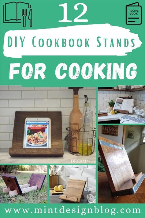 DIY Cookbook Stands For Cooking Kitchen Recipe Book Display, Diy Recipe Holder, Recipe Book Holder Diy, Cookbook Holder Diy, Book Holder Diy, Displaying Cookbooks, Diy Cookbook Stand, Recipe Book Holder, Recipe Book Holders