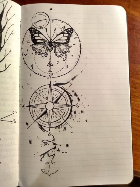 Butterfly Compass Tattoo, Cosmic Butterfly Tattoo, Back Tat Ideas, Map Art Projects, Mariposas Tattoo, Trap Tattoos Men, Awesome Tattoo Designs, Colorado Tattoo, Clock Drawings