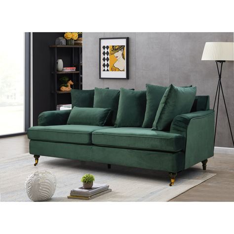 Rosdorf Park Floria 3 Seater Upholstered Sofa | Wayfair.co.uk Room Layouts, Plain Cushions, House Color Schemes, Green Sofa, Beautiful Sofas, Classic Sofa, Small Sofa, Large Sofa, The Velvet