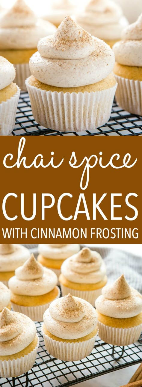 Chai Cupcakes, Cinnamon Frosting, Cinnamon Buttercream, Vanilla Bean Cupcakes, Cheesecake Oreo, Ginger Spice, Spice Cupcakes, Buttercream Recipe, Chai Spice