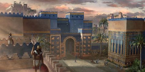 Ishtar Gate (Artist's Impression) (Illustration) - World History Encyclopedia Ishtar Gate Babylon, Nebuchadnezzar Ii, Mesopotamian Civilization, King Nebuchadnezzar, Ishtar Gate, Ancient Babylon, Moon Kingdom, Ancient Mesopotamia, Main Entrance