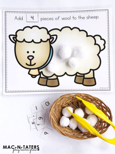 Free Farm Theme Counting Activity Counting Sheep Wool Fine MOtor Activity Farm Themed Fine Motor Activities, Farm Number Activities, Counting Sheep Activity Preschool, Preschool Sheep Activities, Sheep Activity Preschool, Sheep Craft For Preschoolers, Farm Rhyming Activities Preschool, Sheep In A Jeep Activities Preschool, Sheep Preschool Activities