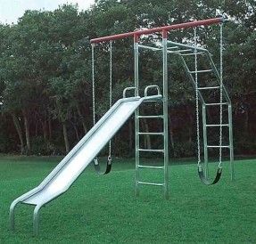 Swings | Metal swing sets, kids swingset, playsets, outdoor play, monkey bars, playground equipment, parts. #Swingset Backyard Playset, Playground Slide, Backyard Trampoline, Backyard Swings, Playground Set, Metal Swings, Playset Outdoor, Monkey Bars, Backyard Playground