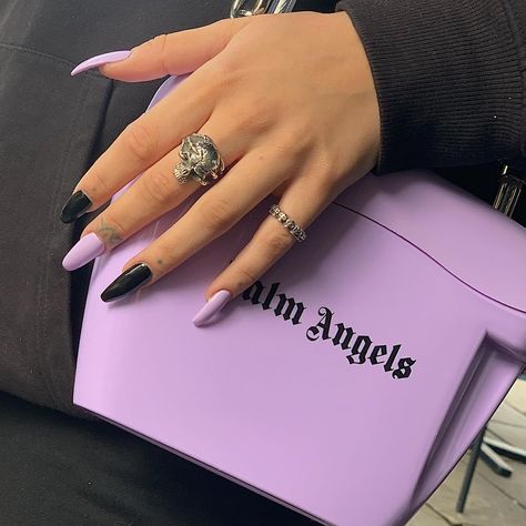 Black And Purple Nails, Purple Acrylic Nails, Milky Nails, Black Acrylic Nails, November Nails, Edgy Nails, Grunge Nails, Her Nails, Simple Acrylic Nails