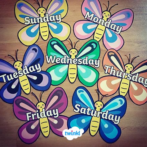 Days Of The Week Display Classroom, Butterfly Preschool Classroom Decor, Butterfly Themed Classroom Decor, Butterfly Classroom Decorations, Butterfly Classroom Theme Decorations, Butterfly Classroom Decor, Days Of The Week Classroom Decoration, Butterfly Classroom Door, Butterfly Classroom Theme