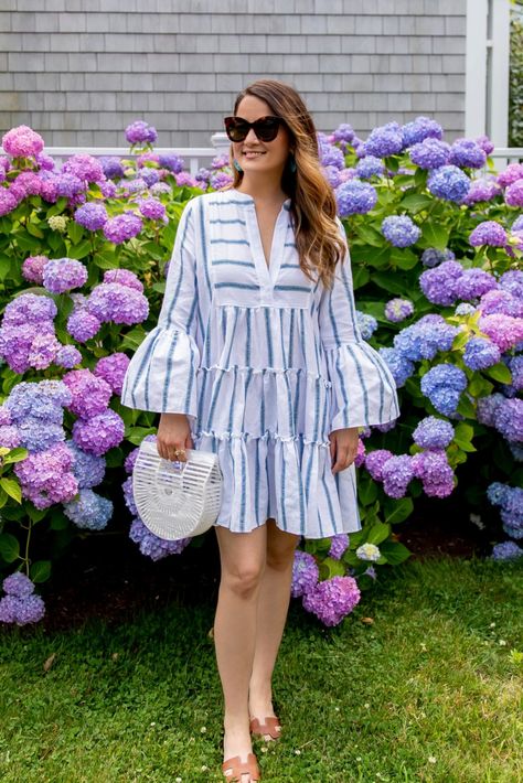 Caroline Constas Blue Stripe Linen Dress Cotton Dress Summer Casual, Rtw Dress, Babydoll Dress Outfit, Linen Casual Dress, Dress For Your Body Type, Women Party Dresses, Cotton Dresses Summer, Cotton Stripe Dresses, Striped Linen Dress