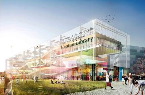 Helsinki Central Library Competition Entry / STL Architects,Courtesy of STL Architects Bruther Architecture, Helsinki Central Library, Competition Winner, Library Architecture, Central Library, Architecture Rendering, Architecture Presentation, Green Roof, Concept Architecture