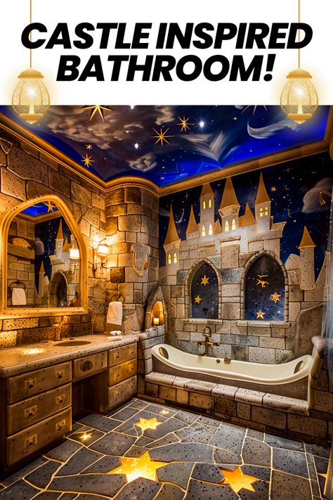 Transform your child's bathroom into a whimsical wonderland with these charming decor ideas! 🛁✨ From forest fantasies to outer space adventures, ignite their imagination and make bath time magical. #KidsBathroom #WhimsicalDecor #ImaginationStation #BathTimeFun #ChildrensDeco Woodland Theme Bathroom, Fun Bath Ideas, Fantasy Bathroom Ideas, Bath Ideas For Kids, Fantasy Bathroom, Waterproof Led Lights, Childrens Bathroom, Outer Space Theme, Forest Mural