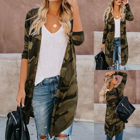 f016e59c7ad8b1d72903bb1aa5720d53desc34924994ri Camo Jacket Outfits, Camo Jacket Outfits For Women, Camouflage Coat, Women Long Cardigan, Warrior Women, Women Costumes, Long Sleeve Coat, Cardigan Shirt, Camo Jacket