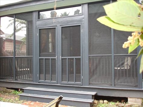 Screened In Porch With Double Doors, Breezeway Makeover, Cottage Gazebo, Back Porch Remodel, Double Screen Doors, Outdoor Screen Room, Farm Porch, Front Door With Screen, Screen Porch Ideas