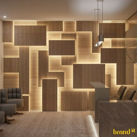 Reception Back Wall, Drop Off Design, Wooden Wall Cladding, Company Interior Design, Wall Design Home, Company Interior, Wooden Wall Decoration, Living Room Wall Designs, Wall Tiles Design