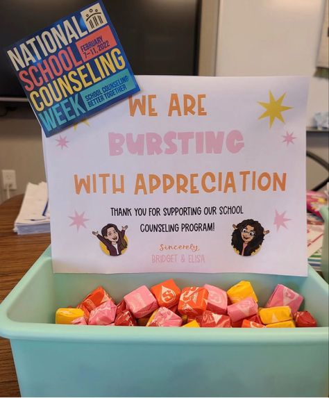 Guidance Counselor Appreciation Week Gift Ideas, Small Staff Appreciation Ideas, Assistant Principal Week Ideas, School Counselor Week Gift Ideas, Counselors Week Appreciation Cute Ideas, School Counselor Gift Ideas, School Counseling Week Ideas, National School Counseling Week Ideas, Front Office School