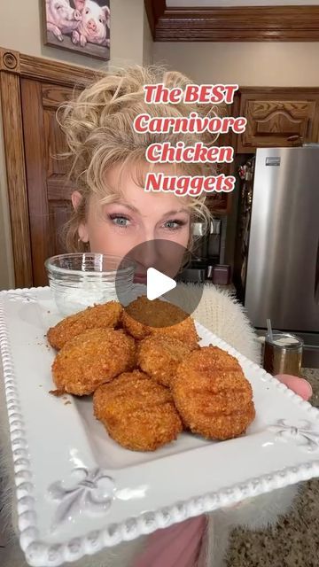 Kate Kelso Higdon on Instagram: "Drop a 🐔 if this looks good to you.  The BEST Carnivore Chicken Nuggets  If you are Carnivore or Low Carb, SAVE this video.  These are the BEST Chicken Nuggets I’ve made.  Start with a can of drained chicken, add an egg, cheese and spices.  You can leave spices out if you are strict carnivore.  I’m Classic Carnivore which allows spices.  Combine together and then make the coating using ground pork rinds and grated parmesan cheese.   Roll chicken mixture into a nugget shape and coat with pork rinds.   Set airfryer at 375 degrees and preheat for 3 minutes.  Cook nuggets for 10 minutes and flip halfway through.   Ingredients 12.5 oz can chicken (drained) 1 egg ½ cup shredded cheddar cheese ¼ tsp salt ¼ tsp paprika ½ tsp garlic powder ½ tsp cayenne pepper  Coa Best Chicken Nuggets, Keto Pork Rinds, Caveman Diet Recipes, Can Chicken Recipes, Eat On A Budget, Recipes Meat, Cheese Roll, Chicken Nugget Recipes, Meat Diet