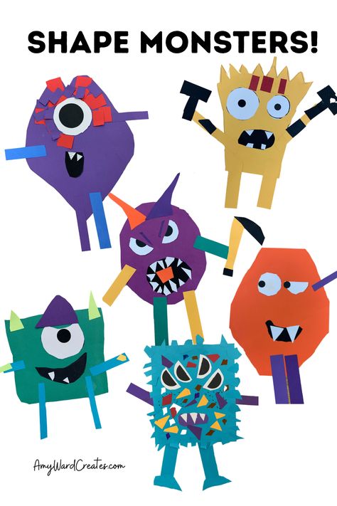 Shape Monster, Beginning Drawing, Amy Ward, First Grade Crafts, Make A Monster, Drawing Concepts, Halloween Art Projects, Kindergarten Projects, Monster Craft