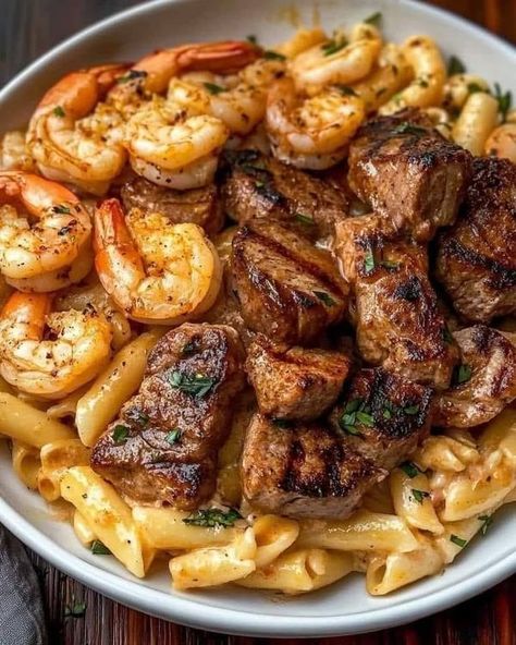 Sips n Eats | Blackened Steak and Shrimp Alfredo | Facebook Blackened Steak And Shrimp Alfredo, Steak And Shrimp Alfredo, Blackened Steak, Steak Alfredo, Steak Pasta, Shrimp Alfredo, Steak And Shrimp, Better Than Takeout, Shrimp Recipes Healthy