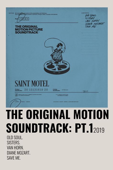 polaroid album cover, minimalist poster, saint motel the original motion soundtrack: pt.1 Saint Motel Album Cover, Saint Motel Poster, Polaroid Album Cover, Song Cards, Saint Motel, Polaroid Album, Minimalist Music, Van Horn, Music Poster Design