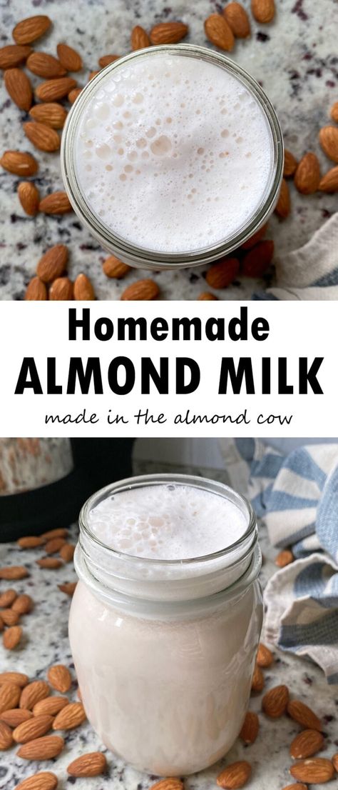 This homemade almond milk recipe is made in the almond cow - a plant based milk machine that can make nut milk, seed milk, coconut milk and oat milk in just minutes. This easy almond milk recipe is great for homemade lattes, almond milk hot chocolate, used in cereal and baking and more! Paleo, Vegan and keto friendly, no preservatives or thickeners. #almondmilk #almondcow #nutmilk #paleomilk #dairyfreeketo Vitamix Almond Milk, Almond Cow, Paleo Snack, Make Almond Milk, Almond Milk Recipes, Homemade Almond Milk, Clean Eating Breakfast, Nut Milk, Milk Recipes