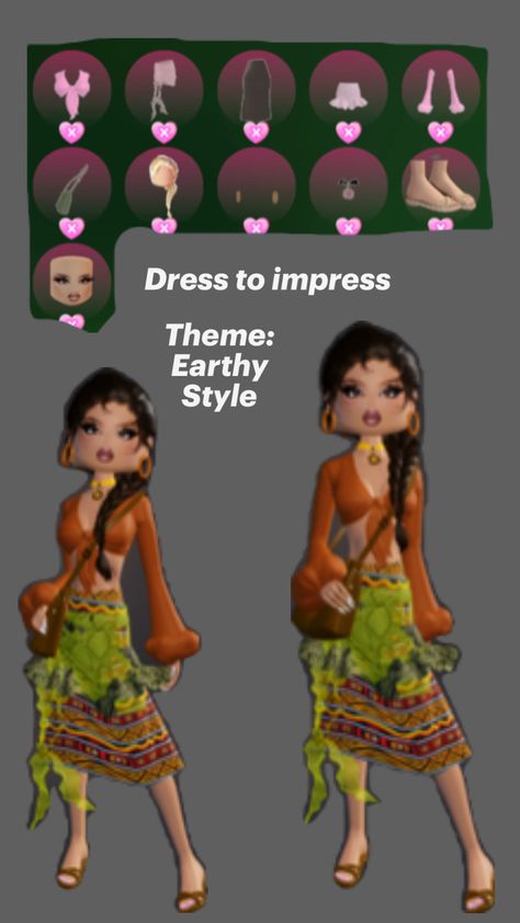 This pin is about dress to impress and their outfits. This outfit shows the theme earthy style Earthy Party, Fancy Dress Code, Cornrows Braids For Black Women, Earthy Style, Fashion Gal, Aesthetic Roblox Royale High Outfits, Earthy Outfits, Theme Dress, Combo Dress