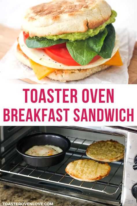 Skip the drive-thru and make this EASY 10-Minute Toaster Oven Breakfast Sandwich instead. (It cooks entirely in your little oven!) Slap on a slice of melty cheddar cheese, fresh tomato, and creamy avocado for a healthy and filling on-the-go breakfast! #breakfast #sandwich #eggs #toasteroven #easybreakfast Healthy Toaster Oven Meals, What To Cook In A Toaster Oven, Toaster Oven Eggs, Eggs In Toaster Oven, Breville Toaster Oven Recipes, Ninja Toaster Oven Recipes, Toaster Oven Breakfast, Healthy Toaster Oven Recipes, Toaster Oven Pizza