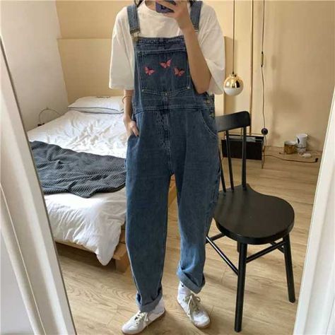 Indie Pants, Oversize Jeans, 90s Overalls, Indie Aesthetic Outfits, Overalls Blue, Embroidery Denim, 90s Fashion Men, Oversized Jeans, Cotton Polyester Fabric