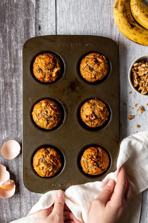 Healthy Banana Muffins with Nuts | Sugar Free, Easy No Sugar Banana Muffins, Banana Muffins No Sugar, Banana Nut Muffins Healthy, Easy Banana Nut Muffins, Sugar Free Banana Muffins, Sugar Free Banana Bread, Date Muffins, Gluten Free Banana Muffins, Banana Muffins Easy