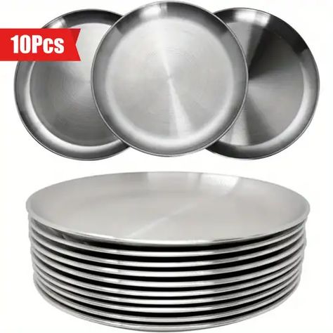 Steel Plates Kitchen, Grilling Steak, Salad Pizza, Steak Bbq, Fruit Plates, Dishes Plates, Steel Plates, Stainless Steal, Stainless Steel Plate