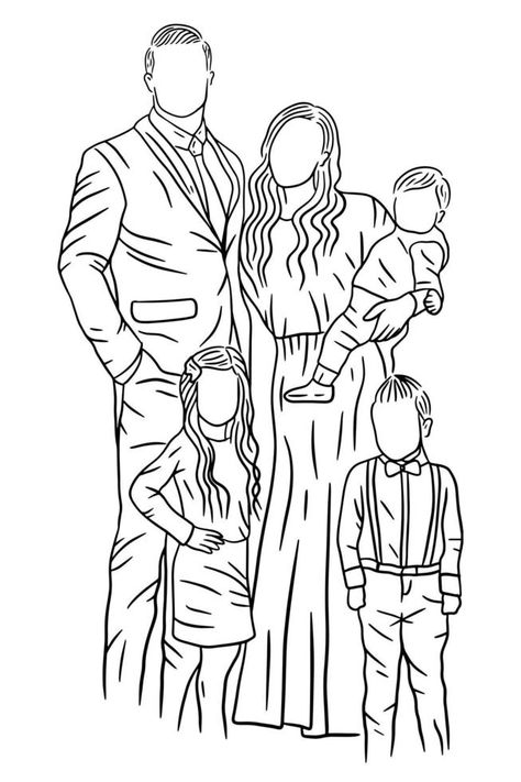 Family With Love Happy Wife and Husband With Baby and Child Line Art illustration Family Drawing Illustration, Mother Father And Baby, Wedding Embroidery Hoop, Journal Drawing, Wife And Husband, Father And Baby, Line Art Illustration, Family Drawing, Wedding Embroidery