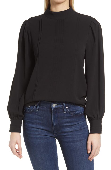 CeCe Band Collar Pleat Chiffon Blouse available at #Nordstrom Pleated Chiffon Blouse, Blouse Nordstrom, Band Collar, Chiffon Blouse, Blouse Styles, Bow Tie, Long Sleeve Blouse, Chiffon, Long Sleeves