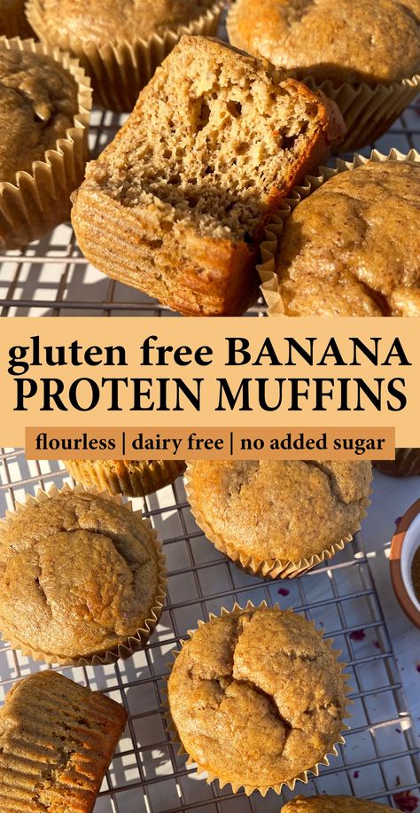 Gluten Free Protein Muffins, Protein Powder Muffins, Banana Protein Muffins, Baking With Protein Powder, Protein Banana Bread, Ripe Banana Recipe, Gluten Free Banana Muffins, Dairy Free Protein, Paleo Muffins