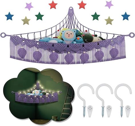 Amazon.com: Stuffed Animal Hammock Corner, 56'' Jumbo Large Ceiling Wall Hanging Storage Net, Macrame Plush Net Organizer for Kid Room Nursery Decor, Purple Teddy Plush Display Net w/LED Star Light for Girl Boy : Baby Hammock Corner, Plush Hammock, Storage Hammock, Aesthetic Nursery, Animal Hammock, Stuffed Animal Net, Leaf Macrame, Stuffed Animal Hammock, Toy Net