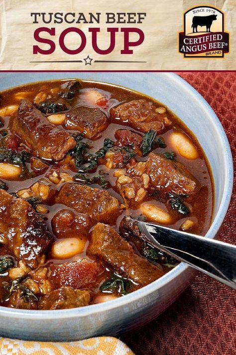 Soup Recipes Using Beef Broth, Beef Rib Soup Recipes, Soup With Beef Tips, Beef Soup Ideas, Beef Based Soup Recipes, Soup Recipes With Beef, Beef And Bean Soup, Tuscan Beef, Steak Soup Recipes