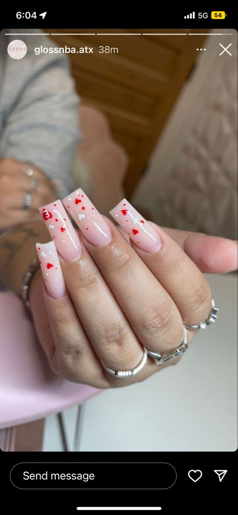 Nails Initials Design, Vday Nails, Square Nail Designs, Drip Nails, Nail Designs Valentines, Cute Acrylic Nail Designs, Pink Acrylic Nails, Heart Nails, Fire Nails