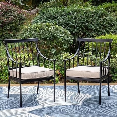 Amazon.com: Sophia & William Metal Outdoor Dining Chairs with Seat Cushion, Black Patio Chairs Set of 2, Patio Bistro Conversation Furniture Set for Porch Yard Balcony, Load Capacity: 300lbs : Patio, Lawn & Garden Outdoor Swivel Chair, Black Patio, Outdoor Patio Dining, Outside Furniture, Porch Furniture, Patio Rocking Chairs, Rattan Dining Chairs, Decks Backyard, Metal Dining Chairs