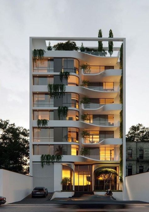 7 Floor Building Elevation, Luxury Apartment Building Exterior, Luxury Apartments Exterior, Apartment Building Exterior, Apartment Elevation, Small Apartment Building Design, Unique Home Designs, Small Apartment Building, Apartments Exterior