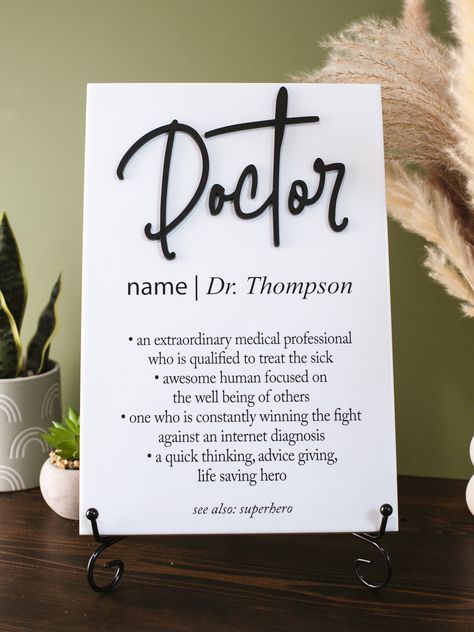 Click on the following link to browse HUNDREDS more designs in our shop!! https://pinkposiesandpearls.etsy.com/  3D Doctor Plaque With Stand, Thank You MD Sign, Hospital Staff Retirement Appreciation, Nurse, Surgeon, Dr of Medicine, Med School Grad Gift | Welcome to Pink Posies and Pearls Wedding and Gift Boutique | | THE PRODUCT | *  Give a heartwarming gift with our personalized white or marble print plaques. We can print these tiles in ANY color! These make great presents for retirement, housewarming graduation, anniversaries, and other important milestones for the special people in your life. These tiles are personalized with PERMANENT UV inks, fade and scratch resistant. Every stone design is different and patterns will vary. These tiles feature a 3D cutout for the main "mentor" title