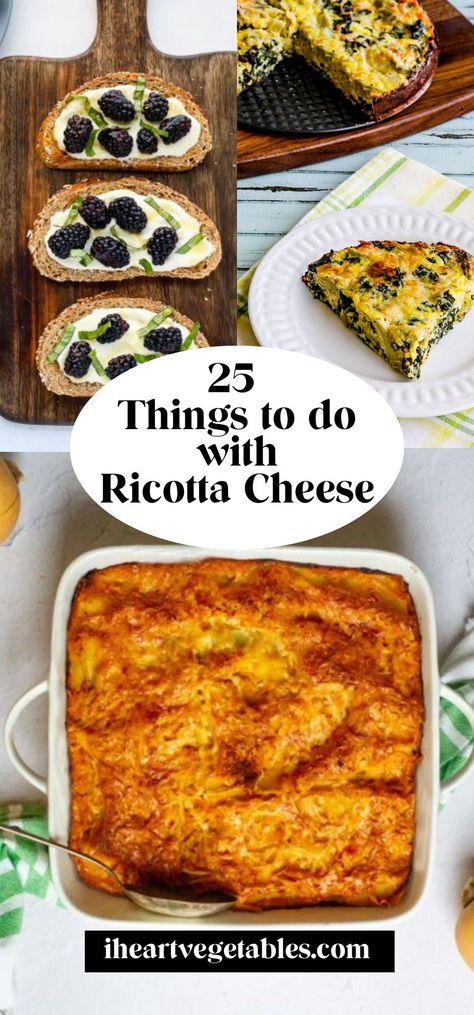 Ricotta cheese is a creamy, delicious cheese that can be used in everything from frittatas to cookies! If you have some ricotta in your fridge and you’re not sure how to use it, here are 25 things to do with ricotta cheese. Ricotta Meal Ideas, Quiche Recipes Ricotta, Ricotta Cheese Ideas, Pasta Using Ricotta Cheese, Vegetarian Recipes With Ricotta Cheese, Best Ricotta Recipes, What To Use Ricotta Cheese In, Riccota Cheese Keto Recipes, Recipes For Ricotta Cheese