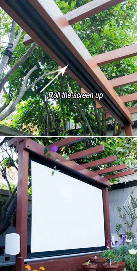 Pergola Wood, Backyard Movie, Landscape Designs, Have Inspiration, Backyard Diy Projects, Movie Screen, Outdoor Movie, Shade Structure, Home Cinema