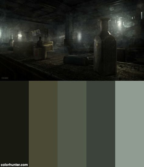 Metro: Last Light Redux / A Night Out Color Scheme from colorhunter.com Nightmare Color Palette, Silent Hill Color Palette, Dark Colour Scheme, Horror Colour Palette, Horror Movie Color Palette, Creepy Color Palette, Dark Color Pallet, Goth Color Pallet, Dark Color Palettes