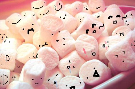 Kawaii Food Drawings, Food With Faces, Kawaii Pfp, Cute Marshmallows, Pink Marshmallows, 2010s Nostalgia, Smile Wallpaper, Kawaii Faces, Soft Pink Theme