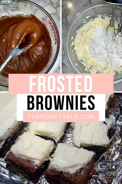 My new go-to brownie recipe. Absolutely to die for! Icing For Brownies, Frosted Brownies Recipe, The Best Cream Cheese Frosting, Best Cream Cheese Frosting, Frosted Brownies, Healthy Baking Desserts, The Best Brownies, Ice Cream Drinks, Brownie Frosting