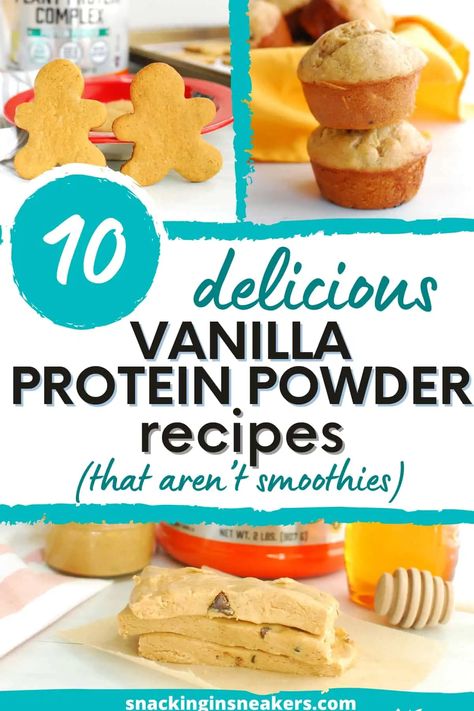 These vanilla protein powder recipes are great ways to add a little extra protein to delicious treats like muffins, cookies, and homemade bars! These protein powder recipes that aren’t smoothies or shakes are nice for adding a little variety to your routine. Vanilla Protein Powder Recipes, Vanilla Protein Recipes, Vanilla Protein Powder Smoothie, Protein Powder Muffins, Protein Powder Cookies, Healthiest Protein Powder, Banana Protein Muffins, Homemade Bars, Baking With Protein Powder