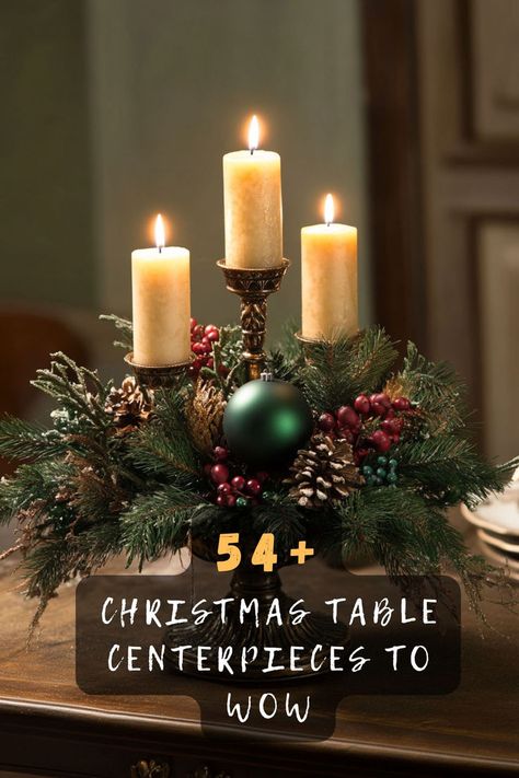 Transform your holiday table into a magical setting with 54 enchanting Christmas centerpieces. These captivating designs will create a warm and inviting atmosphere for your festive gatherings. Click to see all the enchanting options that will make your holiday meals unforgettable. 🕯️🎄🌟 #EnchantingTable #ChristmasDecor #MagicalHolidays #HolidayTable #FestiveCenterpieces #ChristmasMagic #TableInspiration Christmas Taper Candle Centerpiece, Christmas Candle Table Centerpieces, Round Table Christmas Centerpieces, Holiday Centerpieces For Tables, Centerpieces With Candles, Taper Candle Centerpiece, Wooden Box Centerpiece, Candle Table Centerpieces, Christmas Centers