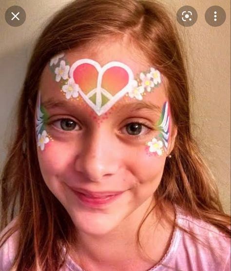 Retro Face Paint, 60s Flower Power Makeup, Flower Power Face Paint, Groovy Face Paint, 70s Face Paint, Hippie Face Paint, Plant Swap, Hippie Kids, Painting Birthday Party